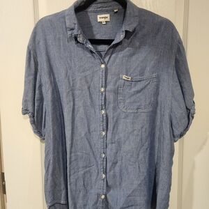 Wrangler Women's Casual Soft Blue Denim Button-Down Shirt Size XL